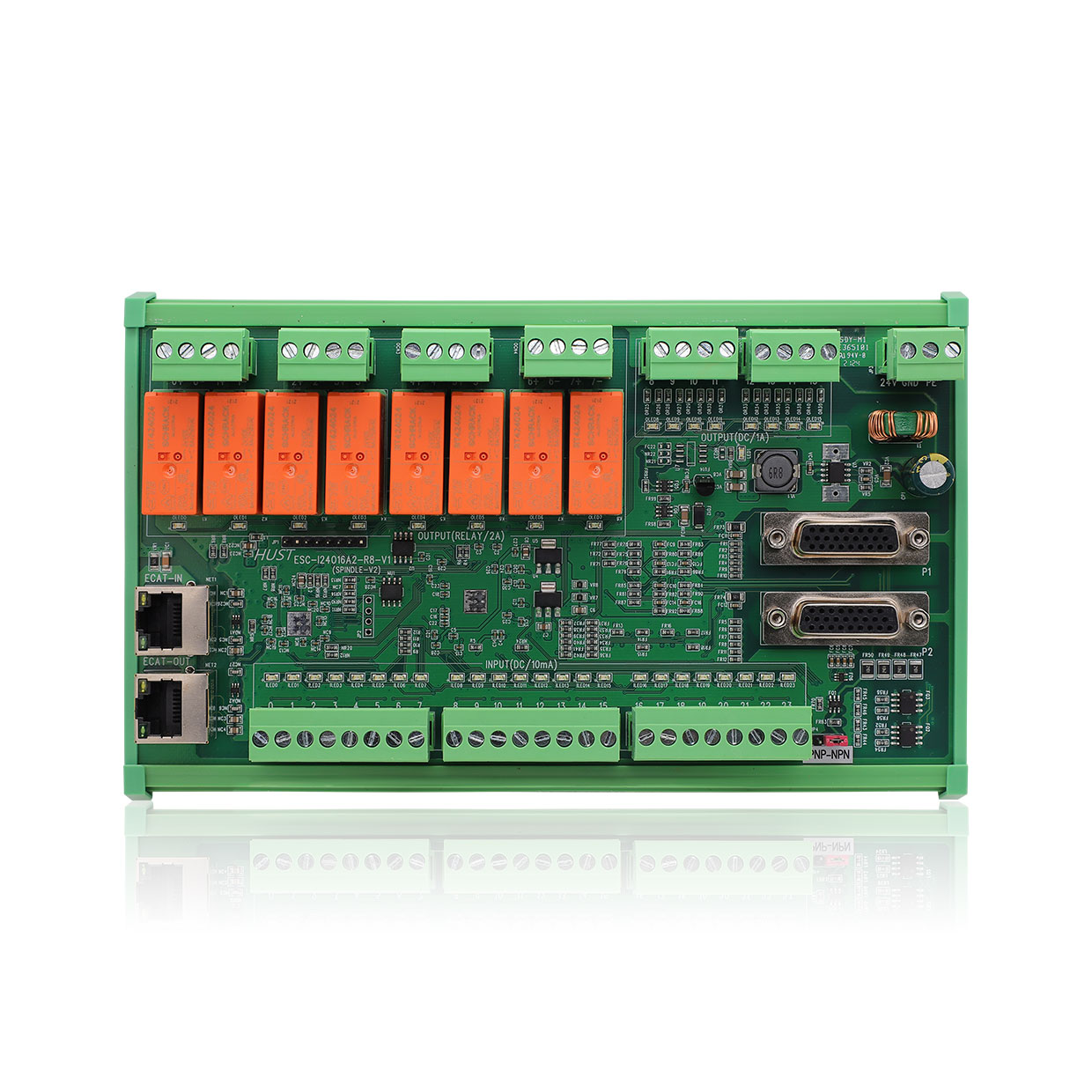 EtherCAT 24-Point Input / 16-Point Output (8 Relay & 8 Transistor) / 2-Axis Control IO Motion Module